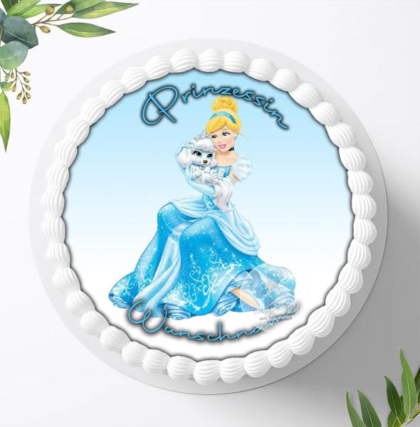 Prinzessin Cinderella mit Wunschname, Tortenaufleger Ø 20cm, 0303z